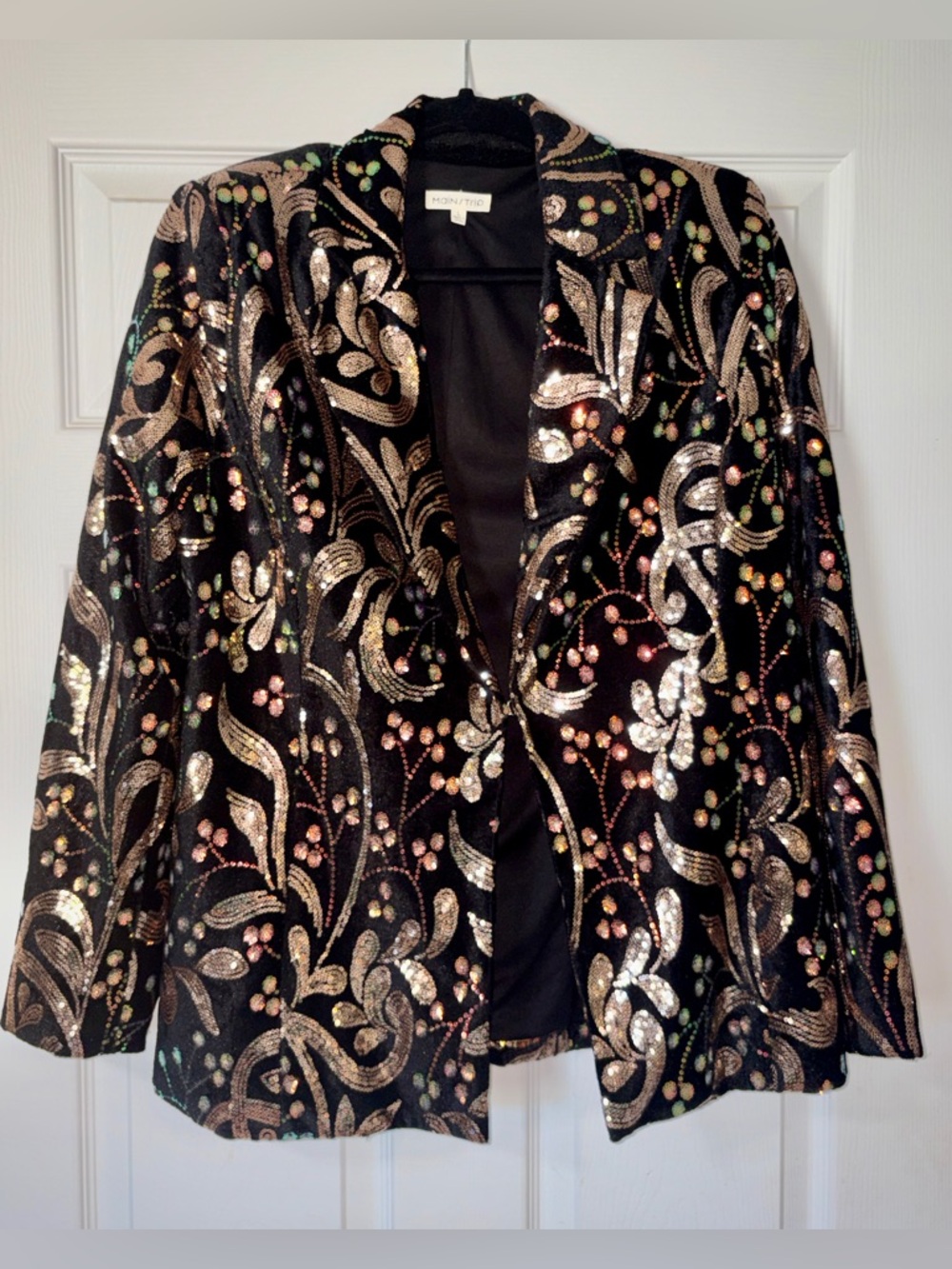 Crushed Velvet Rose Gold Sequin Embroidered Women's Blazer
